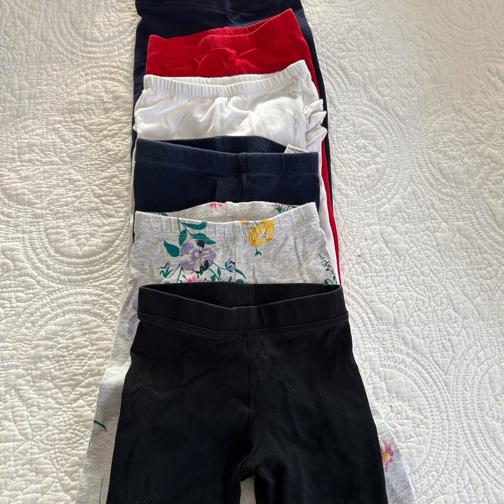 Toddler Multicolor Leggings Pack - Black, Floral, Navy, White, Red